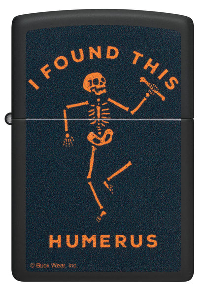 Front view of Zippo Buck Wear™ Humerus Design Black Matte Windproof Lighter.