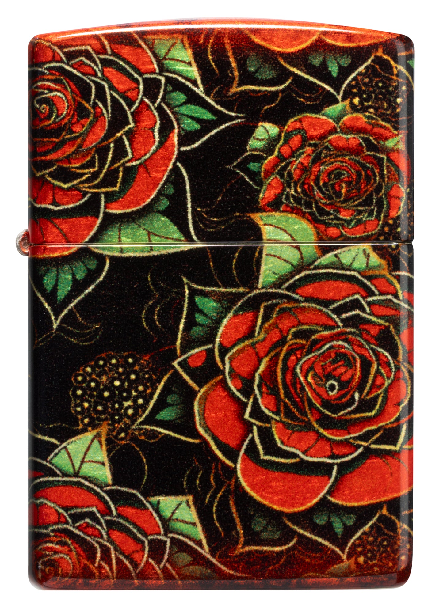 Front view of Zippo Blooming Roses Design 540 Tumbled Brass Windproof Lighter.