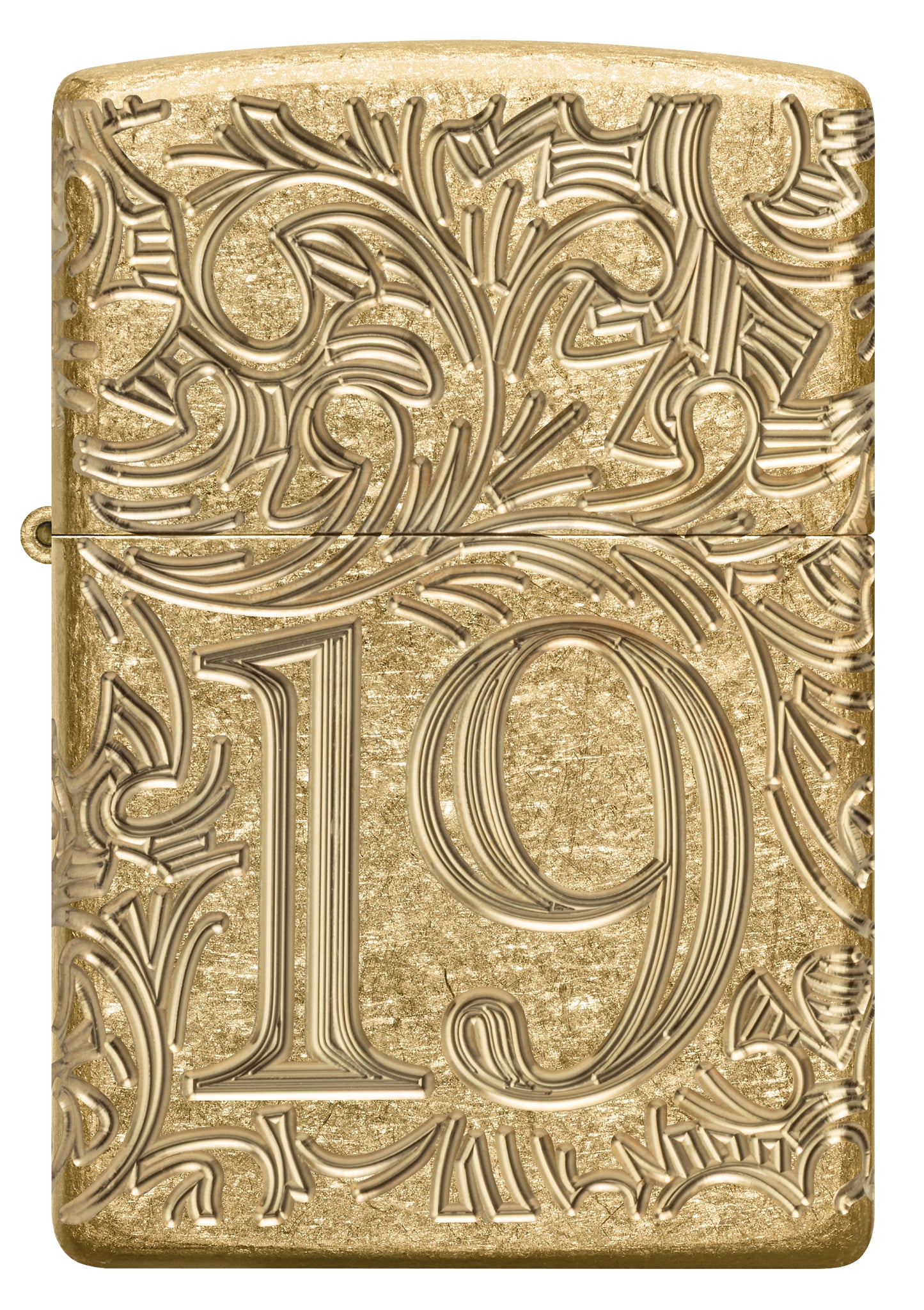 Front view of Zippo 1932 Filigree Design  Armor® Tumbled Brass Windproof Lighter.