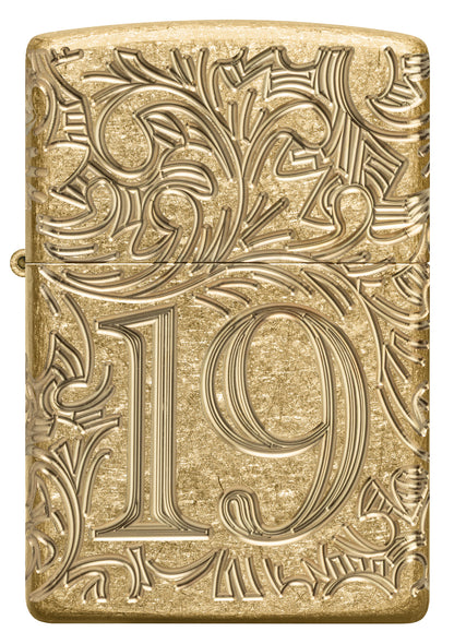 Front view of Zippo 1932 Filigree Design  Armor® Tumbled Brass Windproof Lighter.