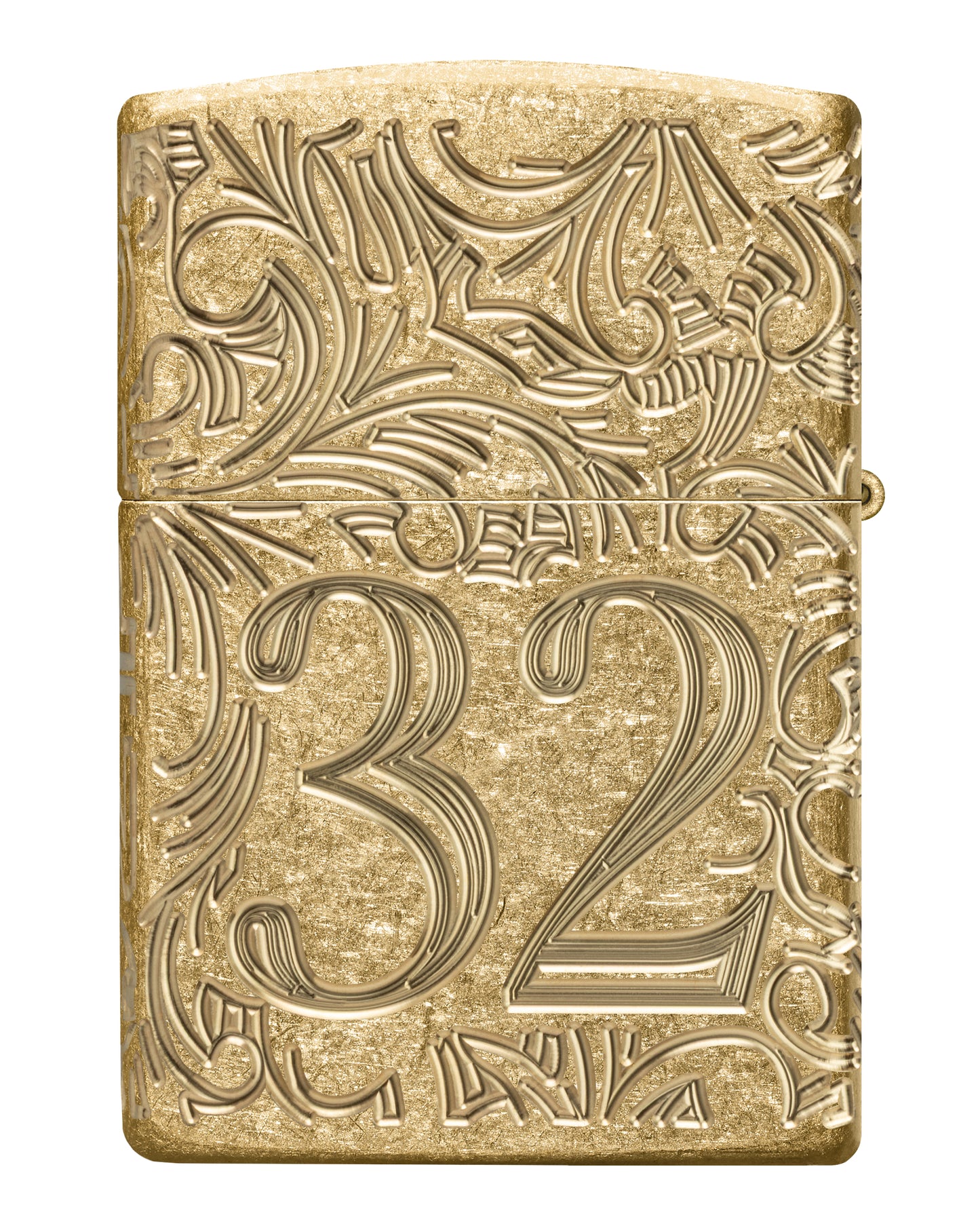 Back view of Zippo 1932 Filigree Design Armor® Tumbled Brass Windproof Lighter.