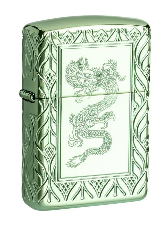 ArmorÂ® High Polish Green Elegant Dragon standing at a 3/4 angle