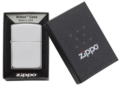 ArmorÂ® High Polish Chrome Windproof Lighter in its packaging