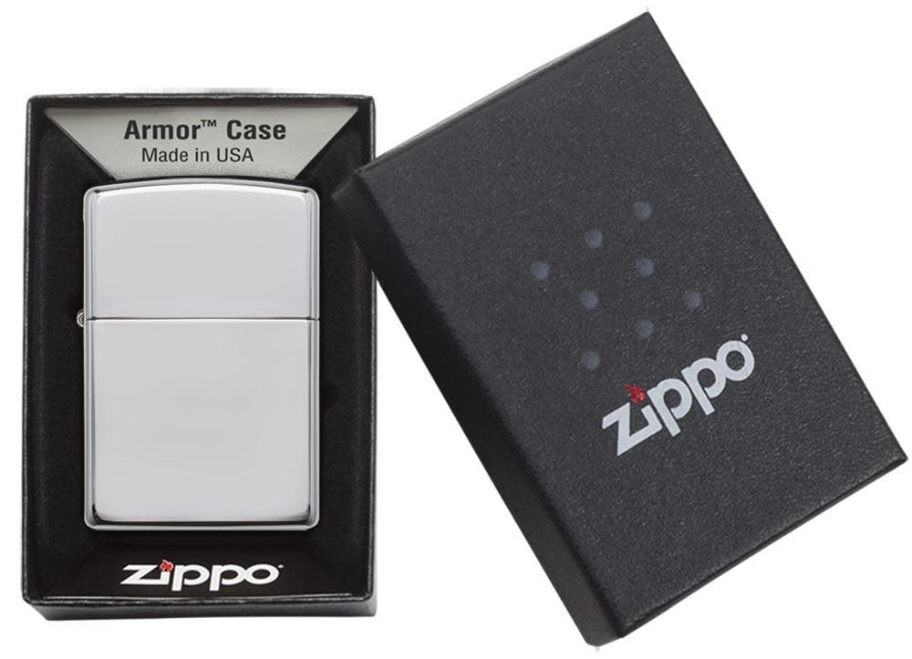 ArmorÂ® High Polish Chrome Windproof Lighter in its packaging