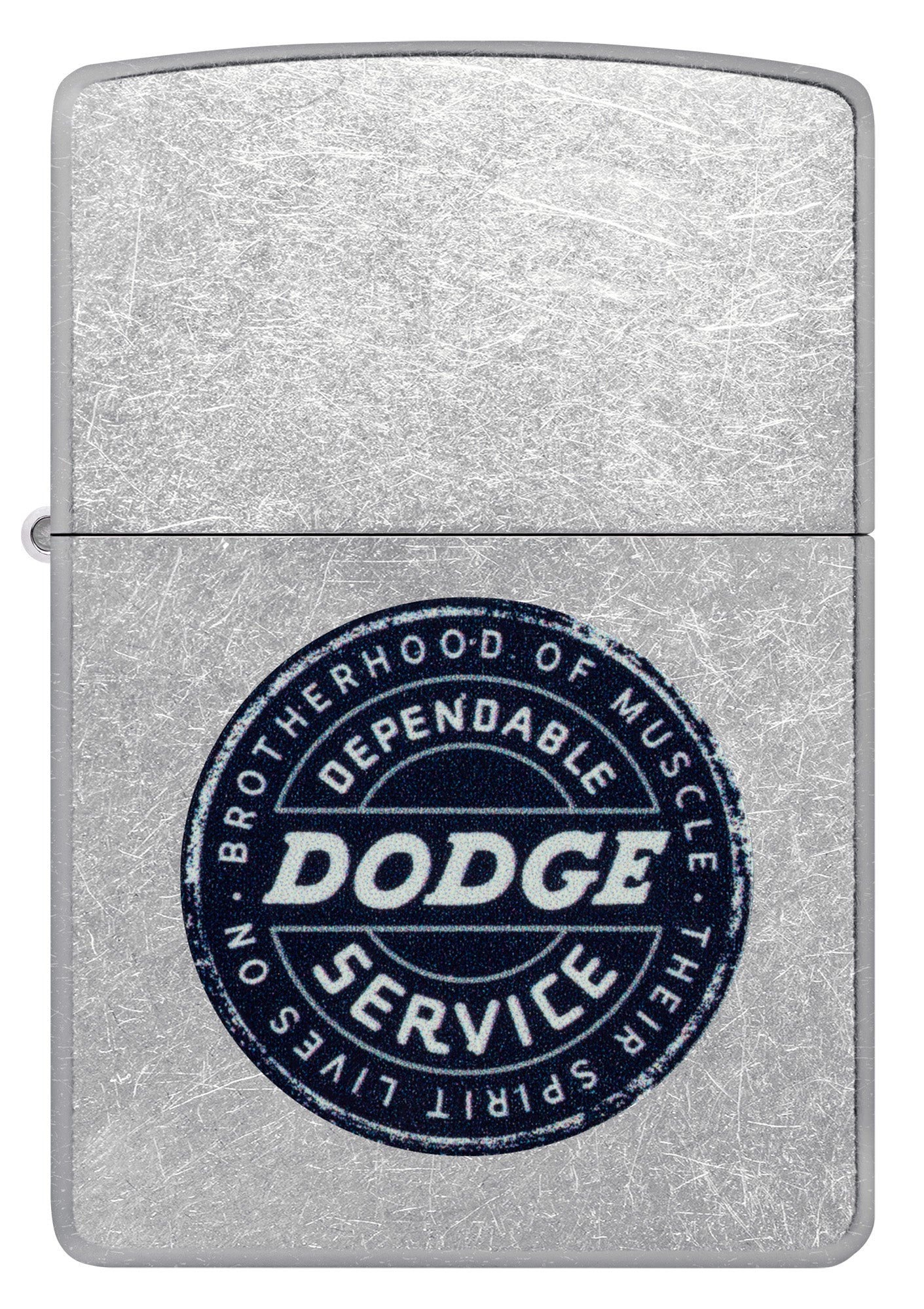 Front view of Zippo Dodge Service Sign Street Chrome Windproof Lighter.
