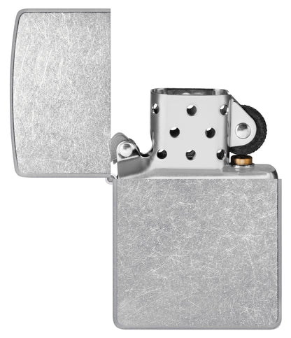 Street Chrome Windproof Lighter with its lid open and unlit