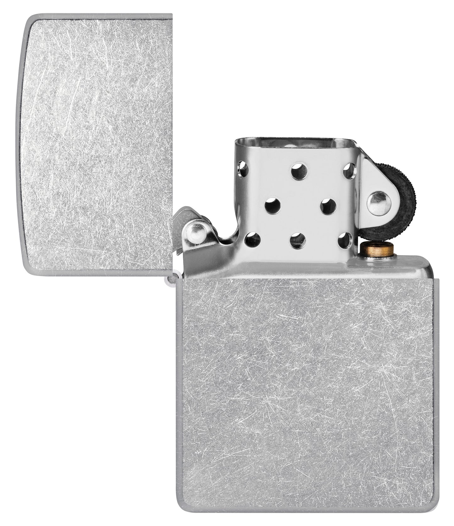 Street Chrome Windproof Lighter with its lid open and unlit