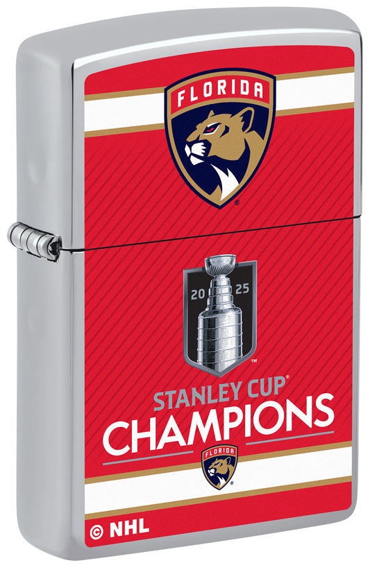 Front shot of 2025 Stanley Cup® Champions Florida Panthers Windproof Lighter standing at a 3/4 angle.
