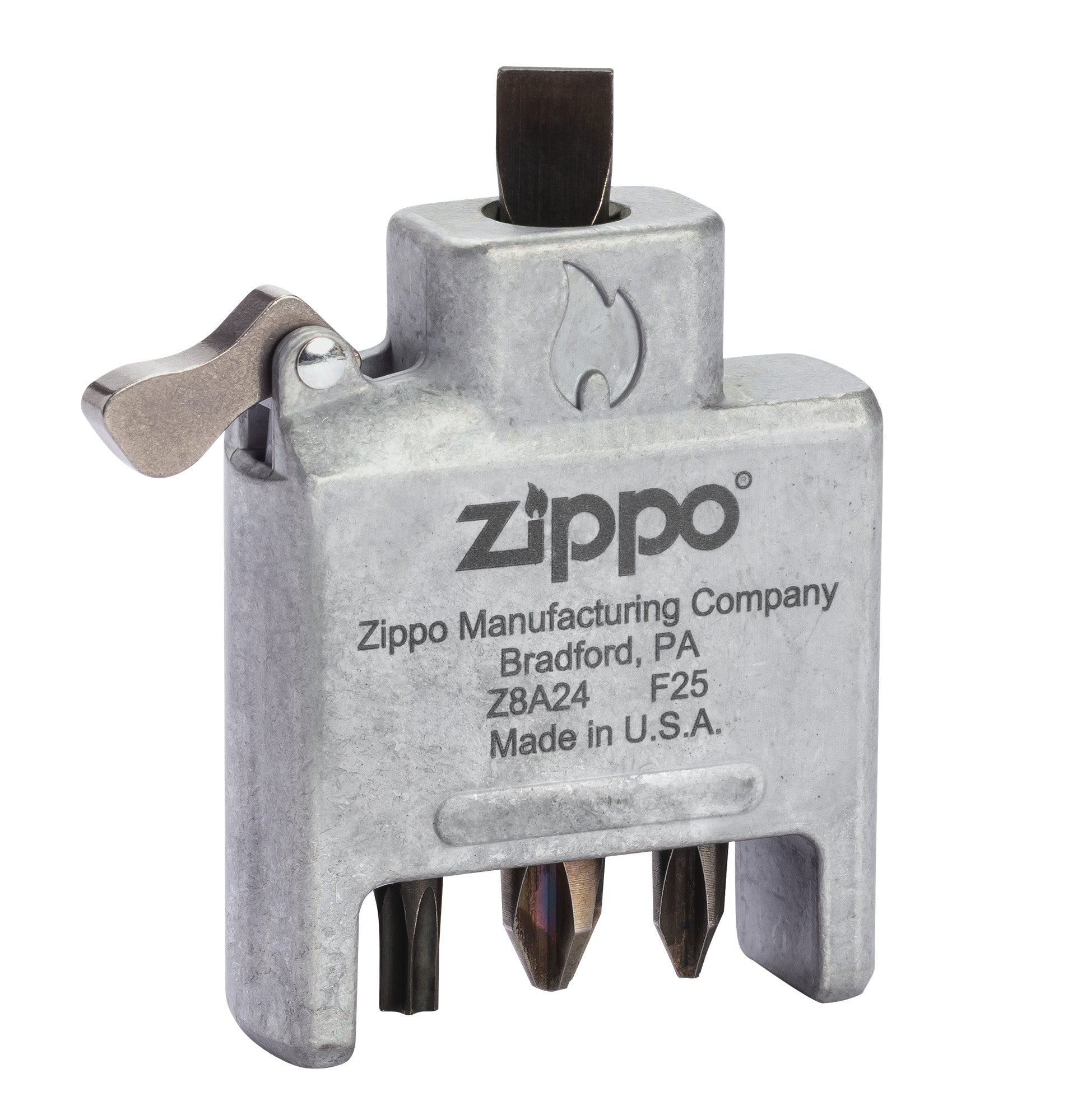 Zippo Bit Safe USA 4-in-1 Screwdriver Lighter Insert standing at a 3/4 angle with a Flat head.