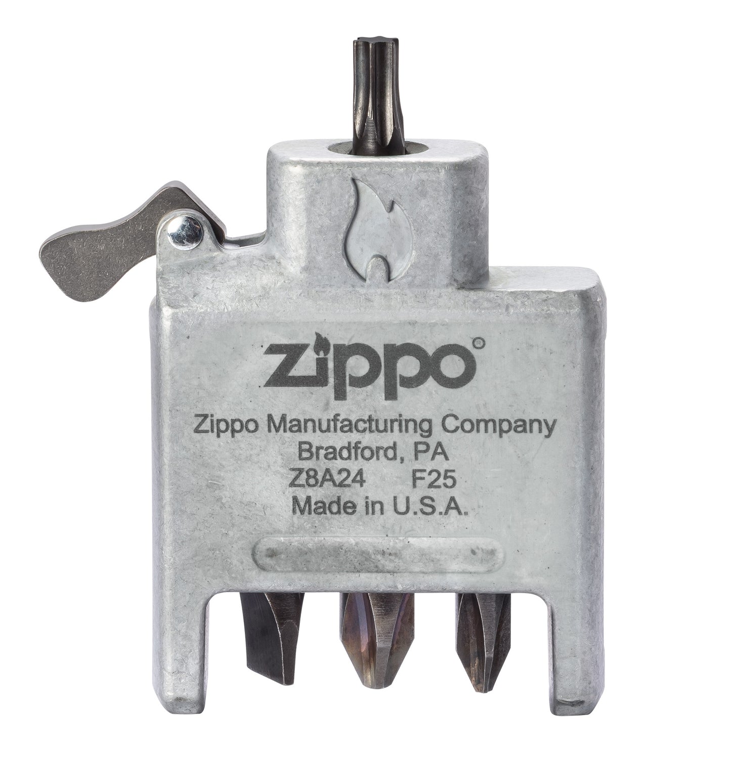 Zippo Bit Safe USA 4-in-1 Screwdriver Lighter Insert standing with the T20 Torx head.