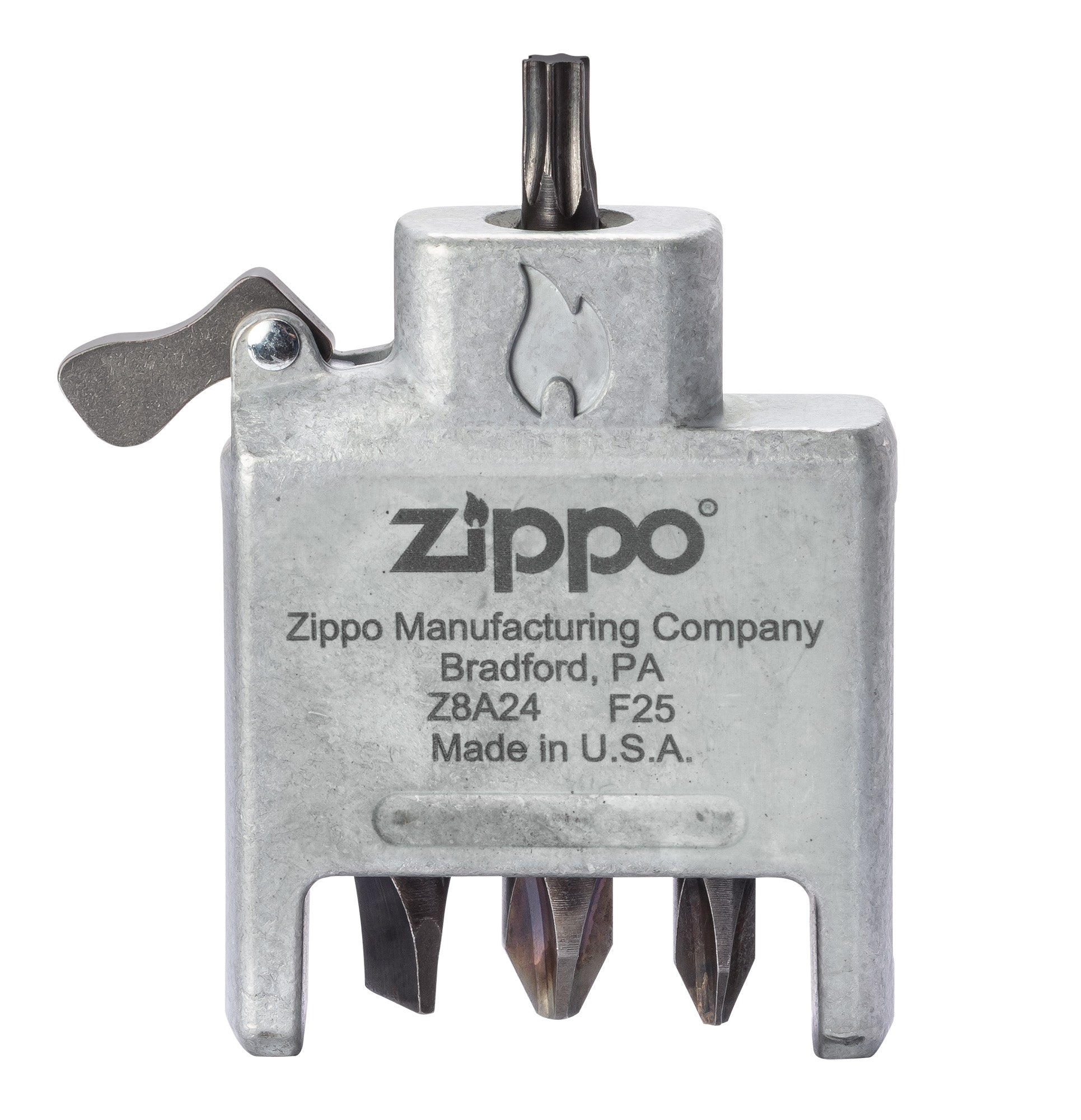 Zippo Bit Safe USA 4-in-1 Screwdriver Lighter Insert standing with the T20 Torx head.