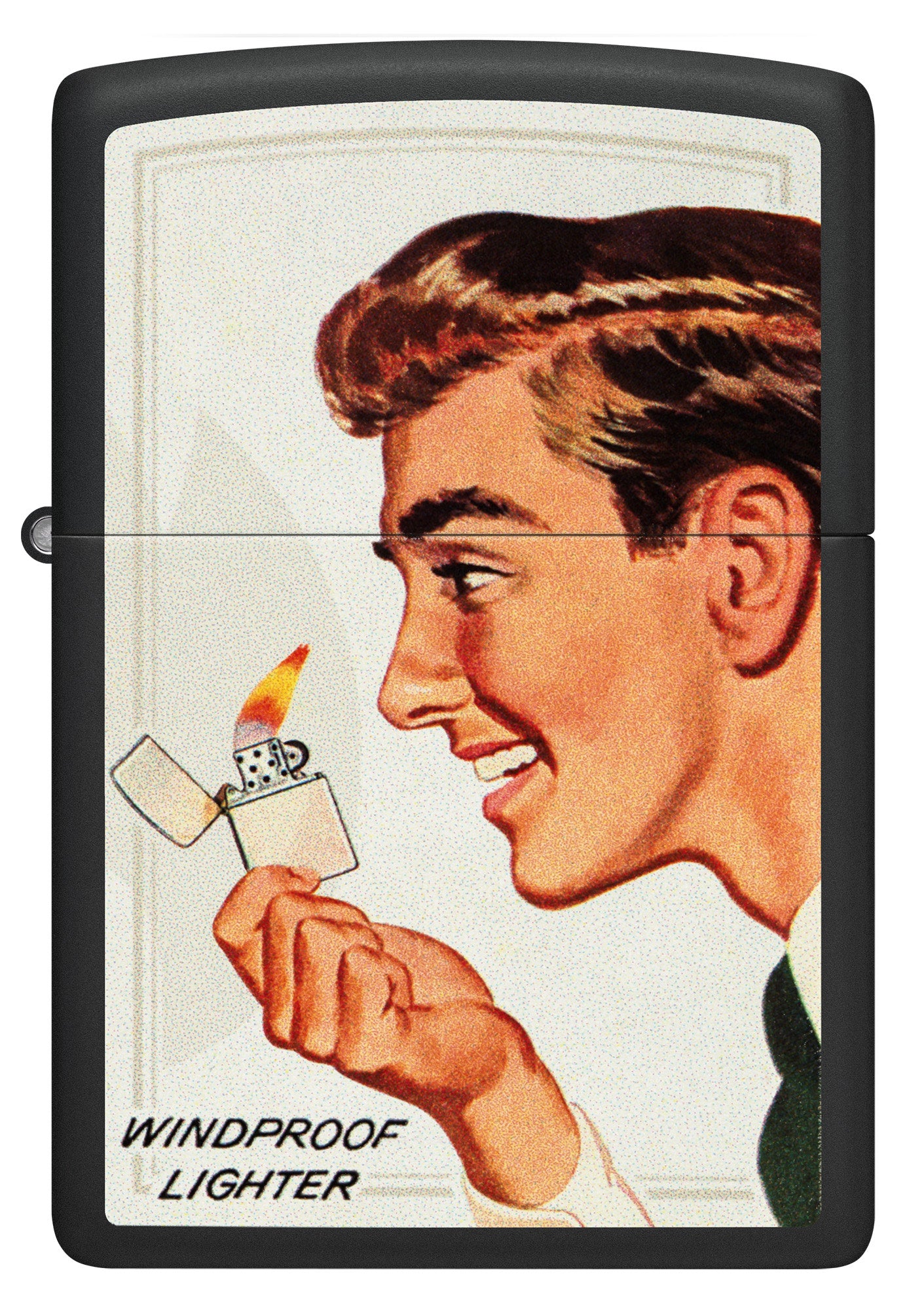 Front view of Zippo Vintage Ad Lighter Set Matte Windproof Lighters.