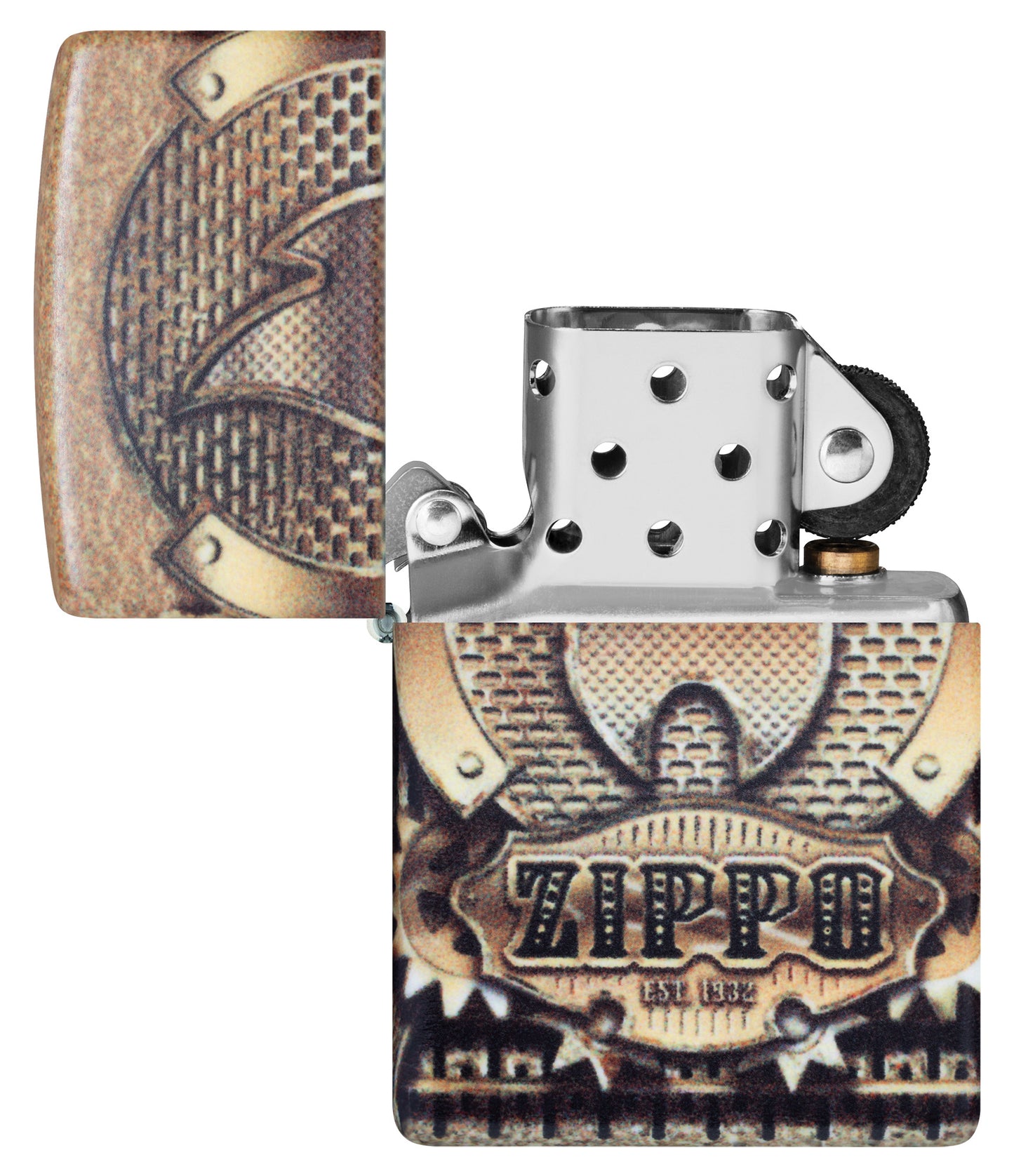 Zippo Glowing Gears Design Glow in the Dark Windproof Lighter open with classic insert unlit