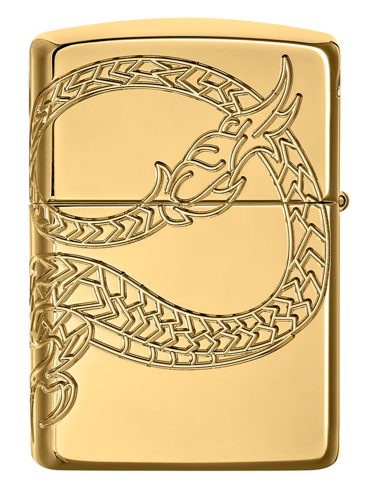 Back of ArmorÂ® Asian Dragon 360-Degree Gold-Plate Windproof Lighter