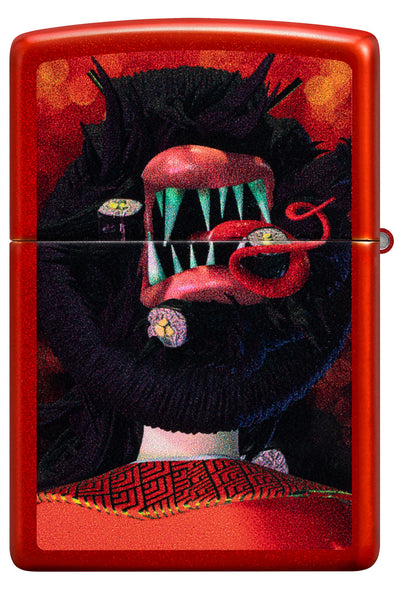 Back view of Zippo Dinner for Two Design Metallic Red Windproof Lighter.

