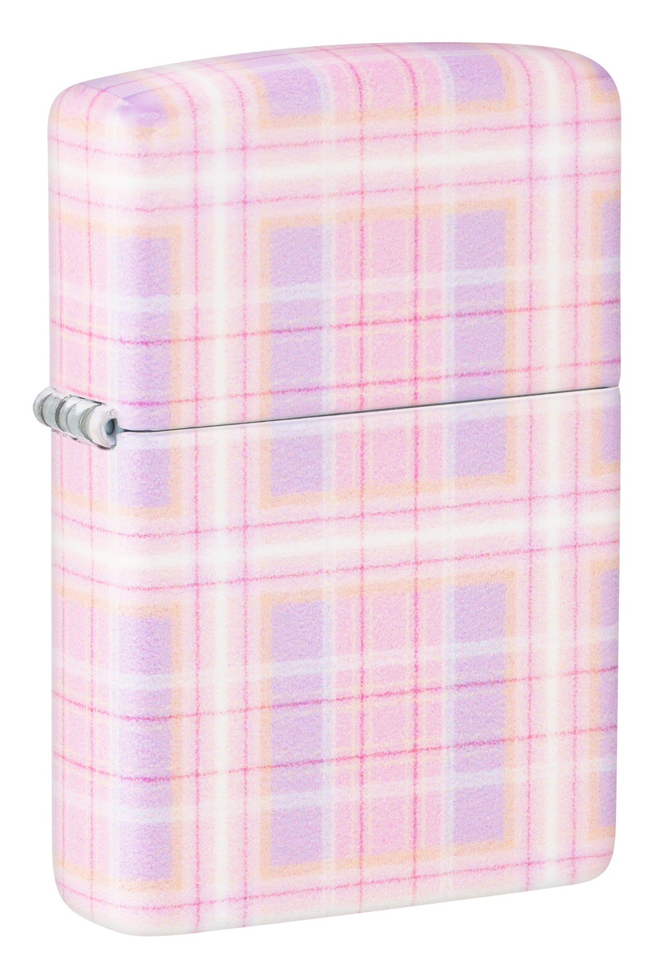 Front View of Zippo Pink Plaid Bit Safe Design Windproof Lighter 3/4 angle