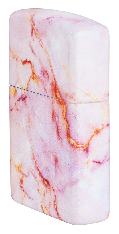 Front Side View of Zippo Pink Marble Bit Safe Design Windproof Lighter 3/4 angle