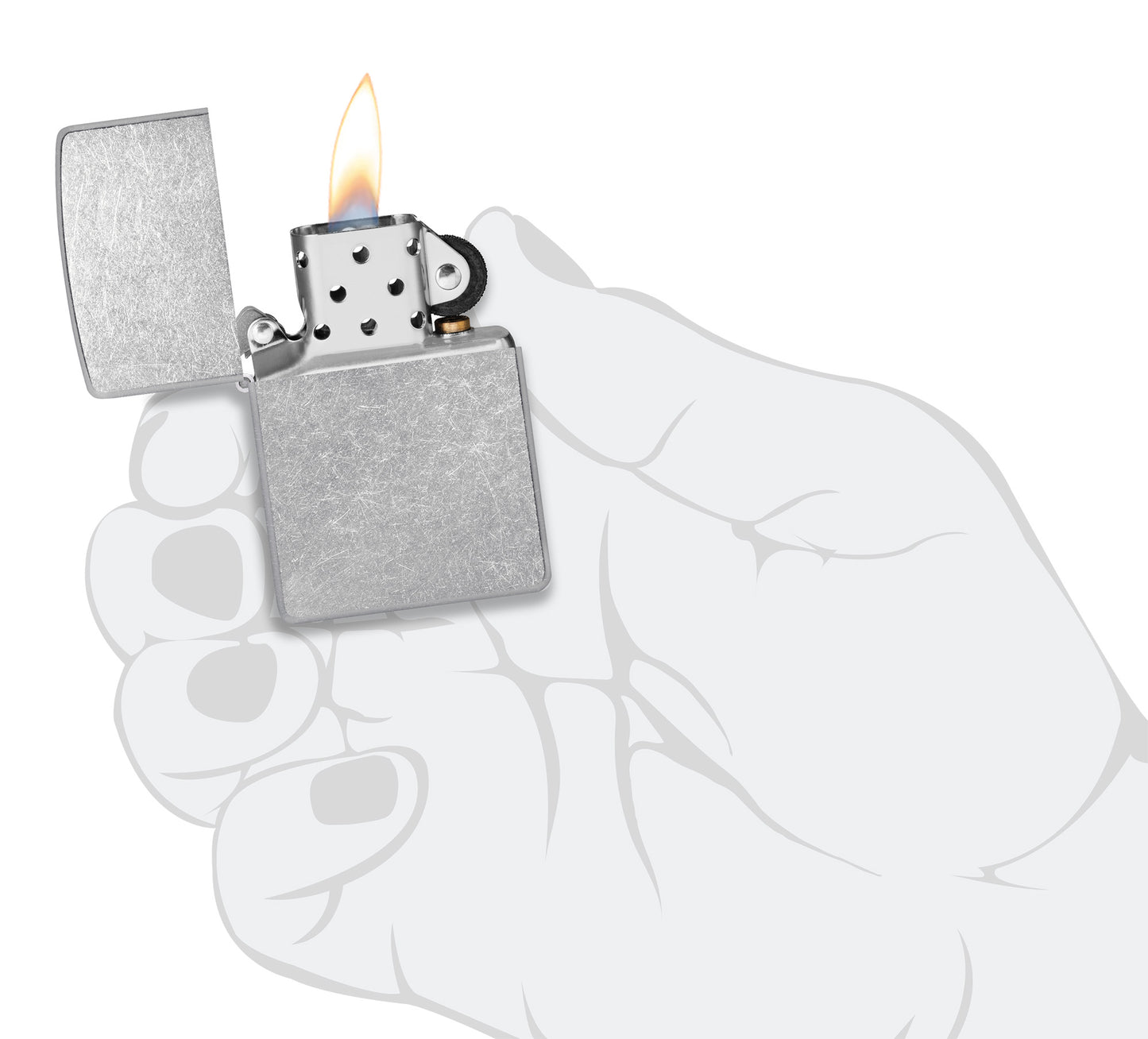 Street Chrome Windproof Lighter lit in hand