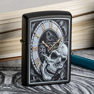 Skull and Clock Hand Drawn Zippo Lighter