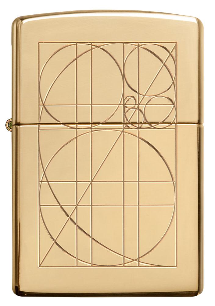 Front of Golden Ratio ArmorÂ® High Polish Brass Windproof Lighter