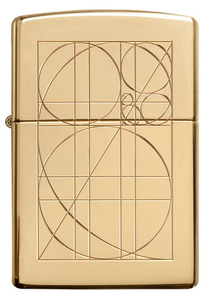 Front of Golden Ratio ArmorÂ® High Polish Brass Windproof Lighter