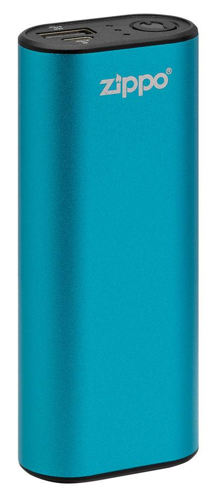 Blue HeatBankÂ® 6 Rechargeable Hand Warmer standing at a slight angle