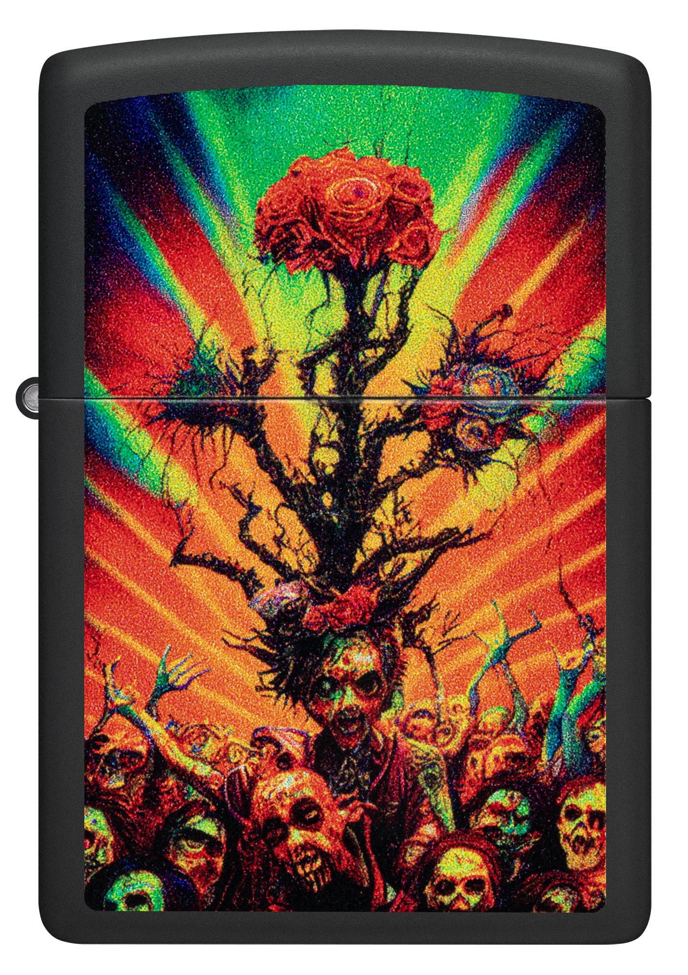 Front view of Zippo Abstract Zombie Black Matte Windproof Lighter.