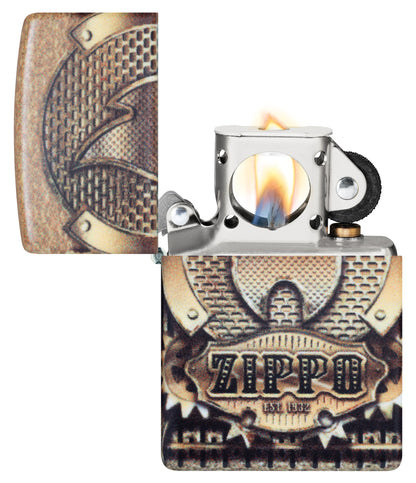Zippo Glowing Gears Design Glow in the Dark Windproof Lighter open with pipe insert lit