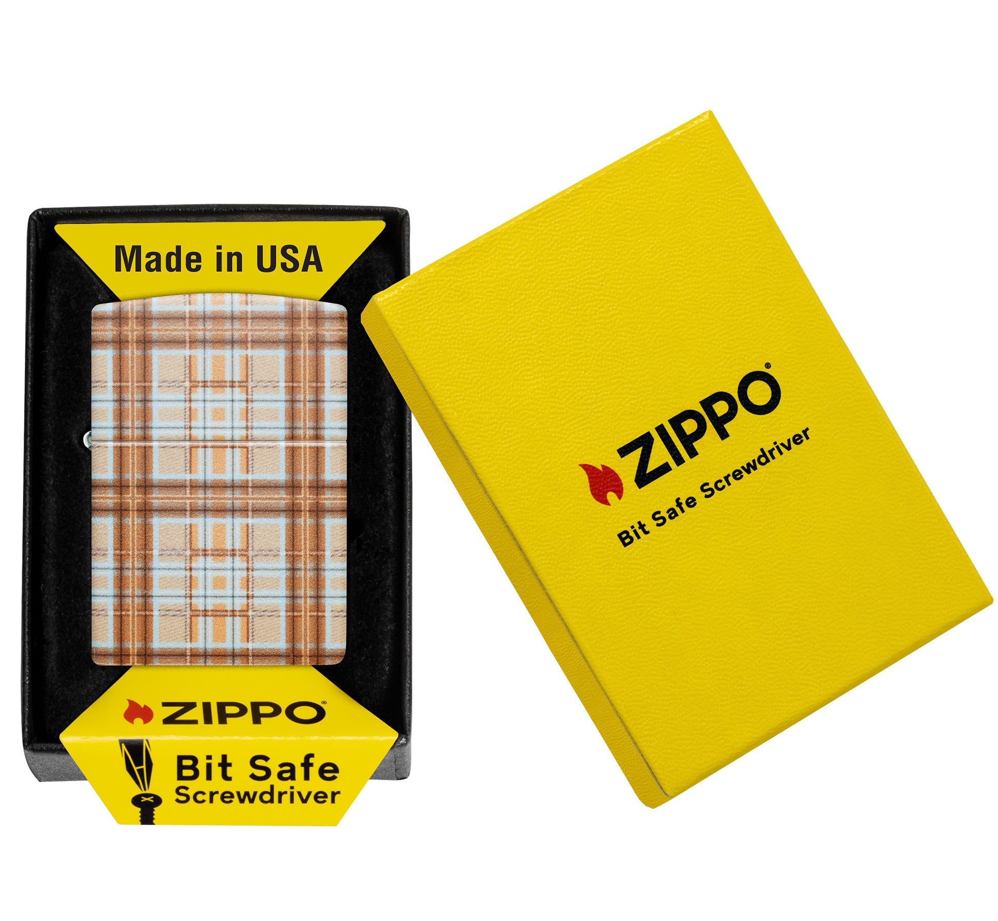 Zippo Brown Plaid Bit Safe Design Windproof Lighter packaging