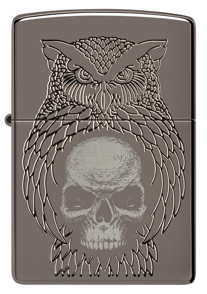 Front view of Zippo Night Owl Design Armor Black Ice Windproof Lighter


