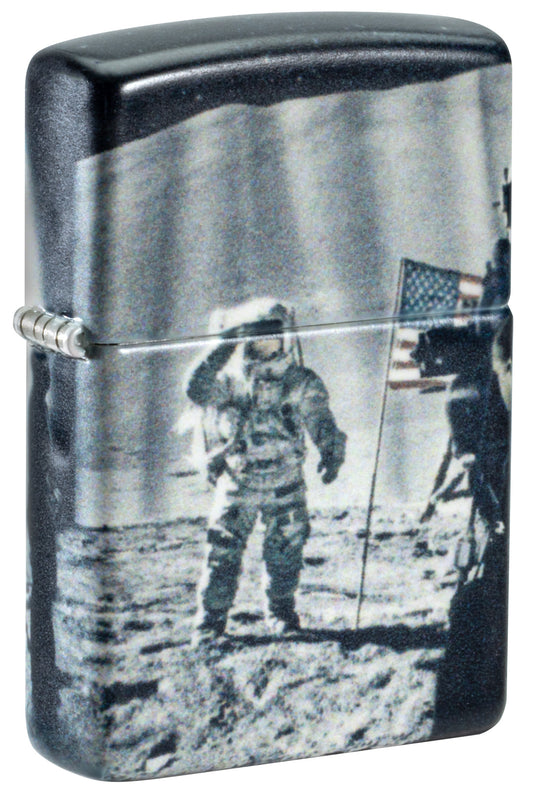 Front shot of Zippo Astro-not Design 540 Matte Windproof Lighter standing at a 3/4 angle.