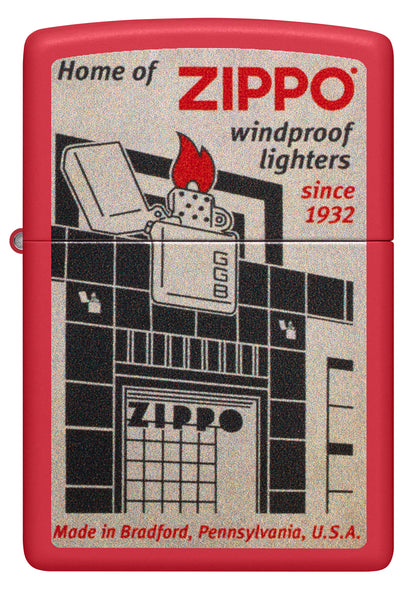 Front view of Zippo Blueprint Design Red Matte Windproof Lighter.


