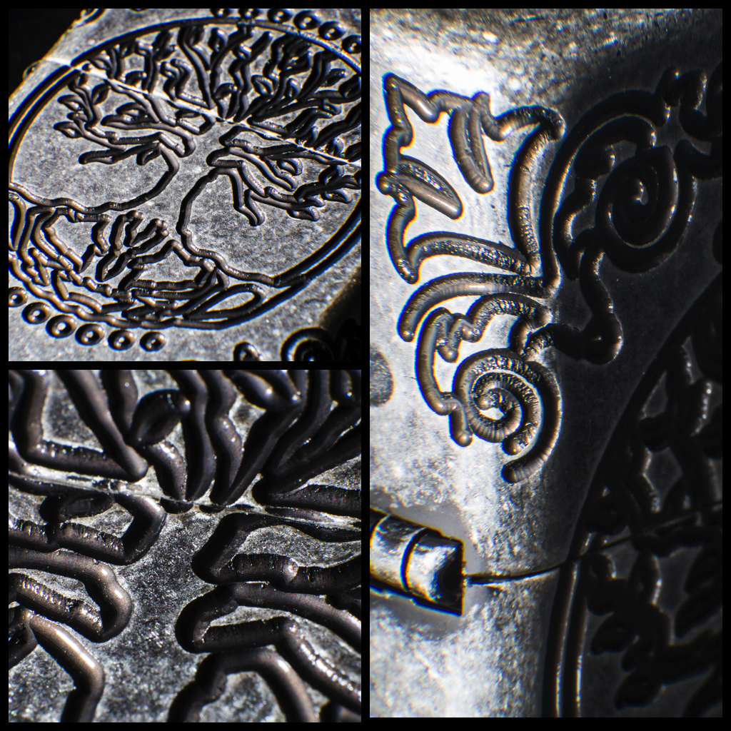 Armor® Tree of Life Windproof Lighter showing the deep carvings on the lighter